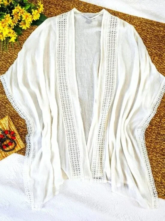 Nordstrom Women's White Kimono One Size Flowy Lace Fairy Bohemian Romantic Y2K - Picture 2 of 13